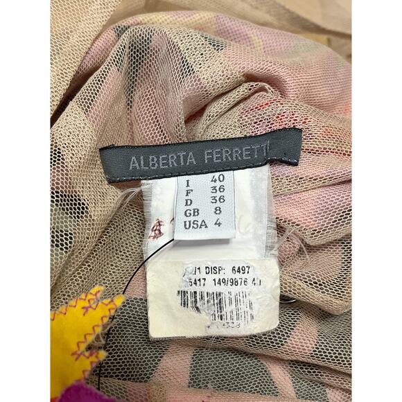 Alberta Ferretti Multicolor Floral Sleeveless Ruched Midi Tank Sheath Dress Sz 4 - Picture 4 of 4